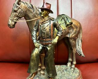 Cold-Cast Bronze Sculpture of John Wayne. Hand-Cast, and Hand-Painted with a multi-hued patina