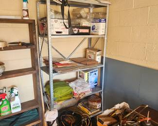 garage items for sale. metal shelf for sale too