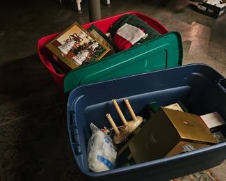 christmas totes, basement, more in the tool room close to these totes