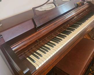 Upper level, living room. view 1. electric Studio piano, perfectly placed as it should be on in interior wall, away from direct sunlight and no where near a cooling/heating vent. Please bring help to move.