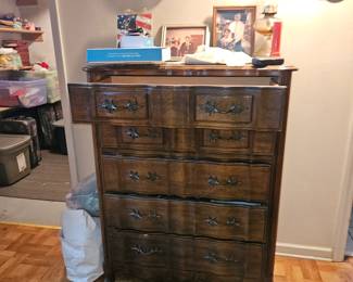 Downstairs bedroom. matches 2 side end tables and the long dresser with mirror.