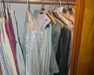 upper level, end of hallway, left bedroom, men's clothing, sixe XL