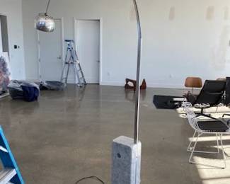 Arco Floor Lamp by Achille Castiglioni, DWR retail price:  $4,095.00. Cararra marle base. Steel arm.