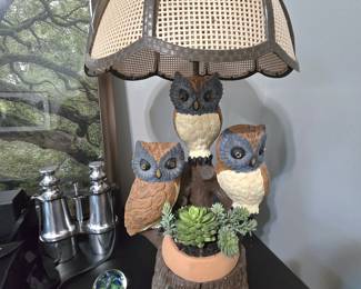 vintage 1970s ceramic owl lamp
