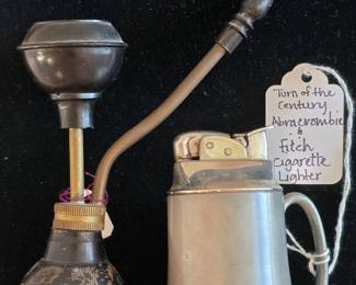 small, vintage hookah - metal & brass, turn of the century, Abercrombie & Fitch cigarette lighter