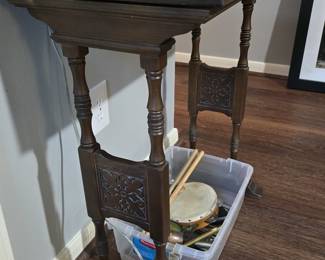 antique music stand table with tilt top and decorative carved legs