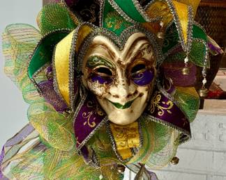 Cast iron fleur de lei  holder and Mardi Gras Mask