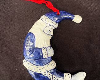 Blue and white Santa ornament