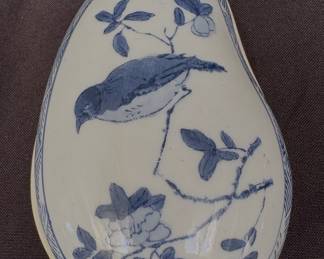 Porcelain Blue And White Bird Motif Fruit Shaped Trinket Box