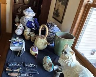 Assorted pottery and ceramic items including artist made vases, pitchers, covered jars, Judaica.
