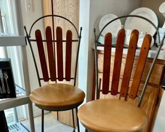 Pair of Charleston Forge Hand Forged Wrought Iron Swivel Counter Stools. Artisan crafted in Boone, NC
Retail Used Price $900 each