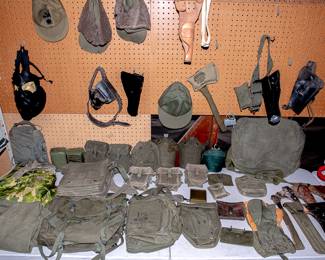 Military Uniforms and Equipment; field packs, map packs, canteens; caps, Gas Mask, MUCH MORE
