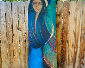 Moon Woman • Cat • Bird Painting on door by Lisa Manis $350