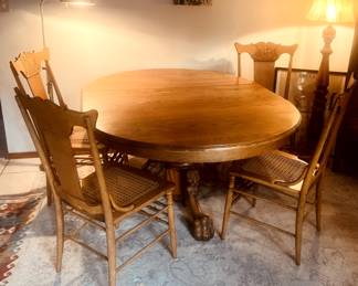 Edwardian Wooden Claw Foot Table & 4 Chairs $600