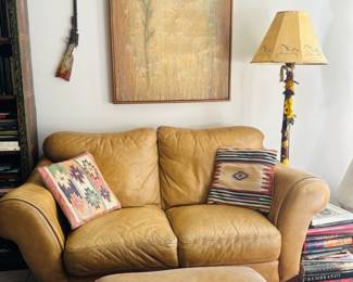 Italian Leather Small Couch & Foot Rest $400