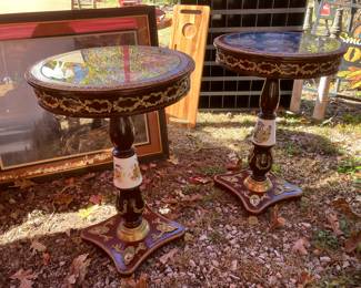 Victorian enameled porcelain decorated tables