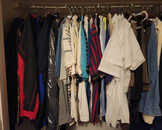 Large selection of nice men's shirts jeans and clothing jackets