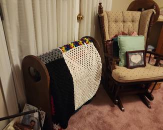 Quilt rack and beautiful pedestal rocker