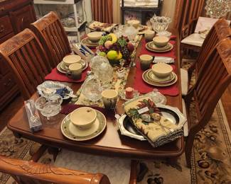 Arts and crafts Style table and six chairs
Two arm chairs and four side chairs