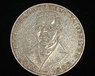1968 GERMANY 5 MARK FRIEDRICH WILHELM RAIFFEISEN SILVER COIN