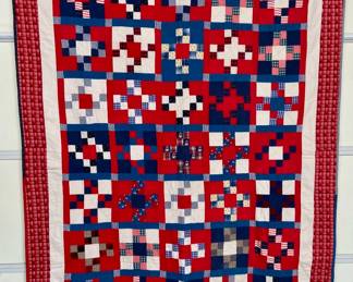 PATCHWORK  QUILT RED/WHITE & BLUE