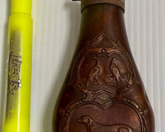 ANTIQUE COPPER POWDER FLASK (WITH POWDER) 