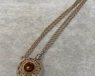 VINTAGE LOCKET PENDANT WITH SMOKEY STONE