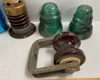 VINTAGE GLASS & BRASS INSULATORS 