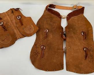 VINTAGE ROY ROGERS "RR BAR"  CHILDS LEATHER CHAPS & VEST