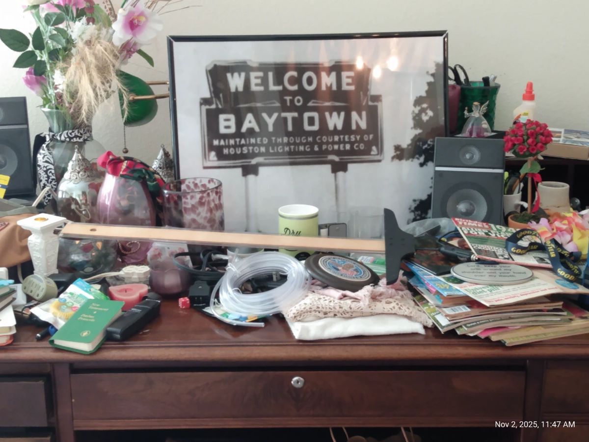 Antique Wood Desk Baytown Sign Office Stuff