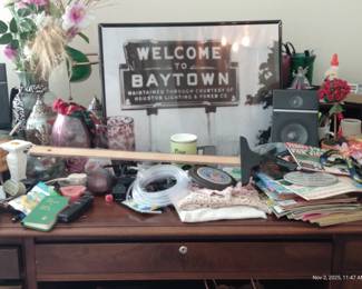 Antique Wood Desk Baytown Sign Office Stuff