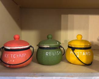Vintage Ketchup, Relish, Mustard canister set
