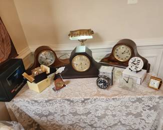 Assortment of clocks, Verbarius, Sessions, New Haven, Arthur Pequet,  Inhouse Designs, Pottery Barn, Westclix, Wehrle, , Cloquette, Charles Rennie Macintosh, Equity