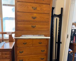 Bedroom furniture. Dresser with mirror, night stand chest of drawers, twin head and foot boards