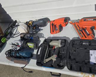 paslode, dremel, bosch and more brad nailers and saws etc 