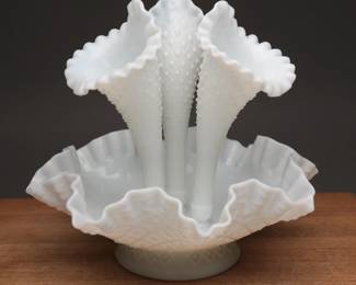 Fenton White Hobnail Milk Glass Epergne