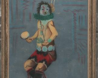 Signed Framed Pastel of Native Dancer