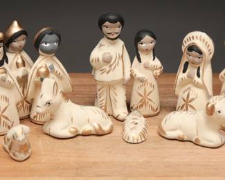 Mexican Tonala Clay Nativity Set, 14 pcs