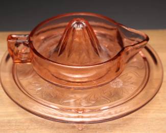 Pink Glass Juicer and Plate