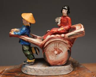 Occupied Japan Figurine Rickshaw Scene