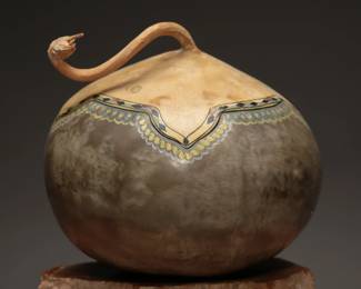 Painted Mexican Gourd Vessel with Lid