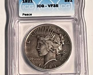 1921 Peace Silver Dollar - High Relief - ICG Certified