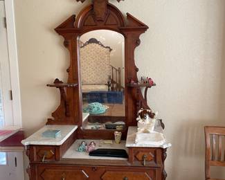 Victorian wood and marble vanity