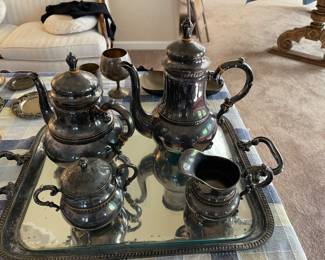 Silver plated tea set with tray