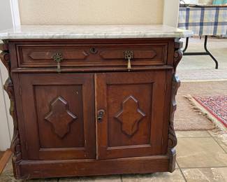 Victorian wood and marble cabinet