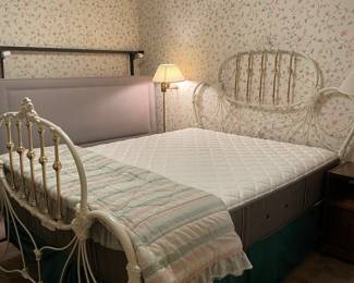 Queen bed frame brass and white