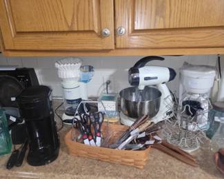 Longaberger basket and old sunbeam mixer