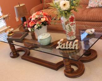 impressive glass and wood coffee table