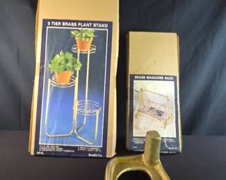 Brass Plated Magazine Rack And Plant Stand, Cobblers Shoe Anvil
