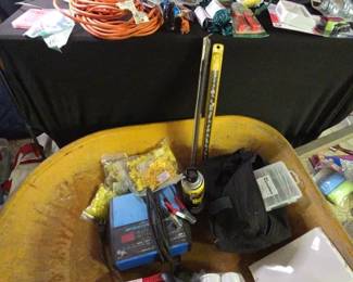 Wheel Barrow, Battery Charger, Cords And Lighting